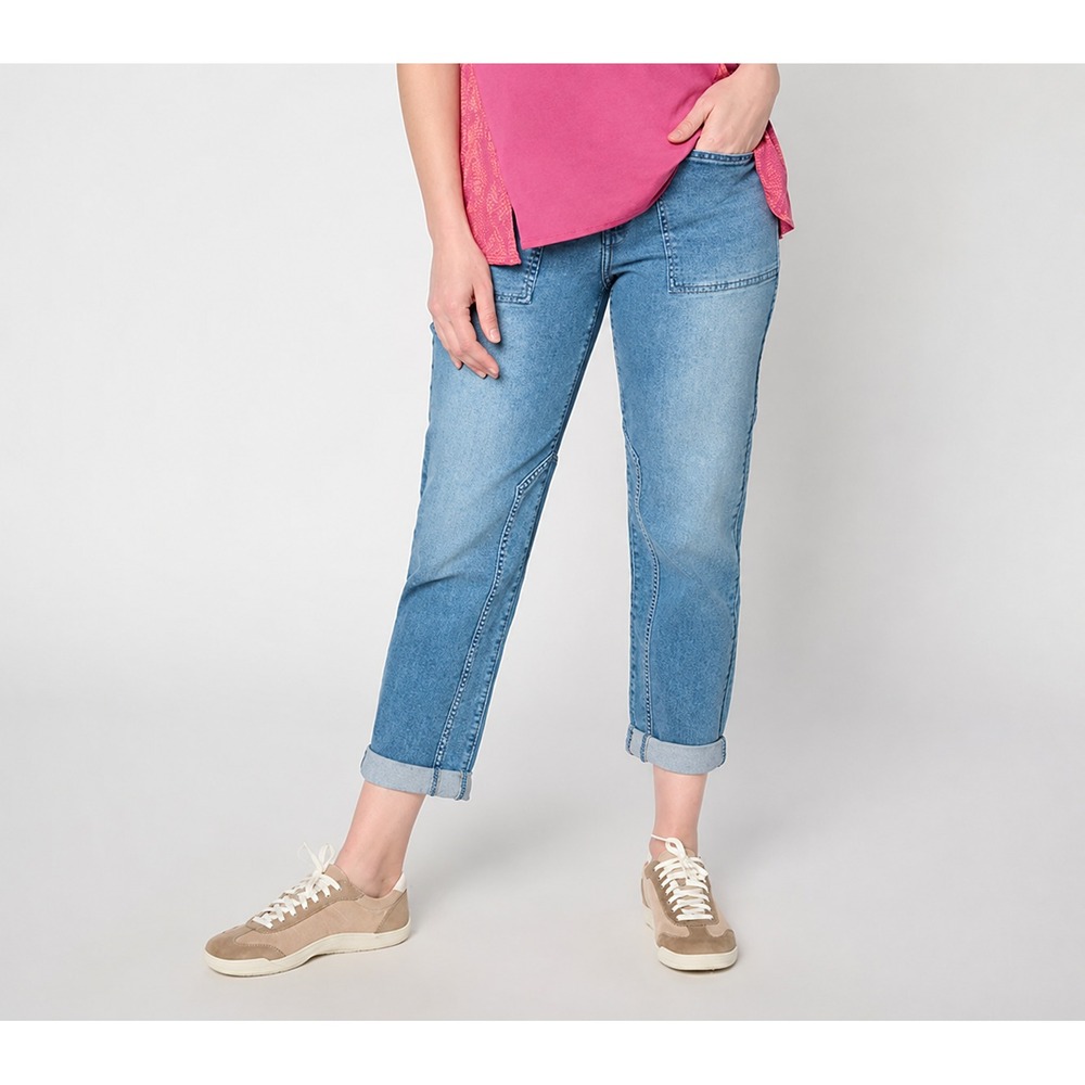 LOGO by Lori Goldstein Regular Indigo Straight Leg Ankle Jeans Medium Wash, 12